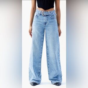 NWT! PacSun Jessie Medium Indigo Western Belt High Waisted Baggy Jeans Size 24